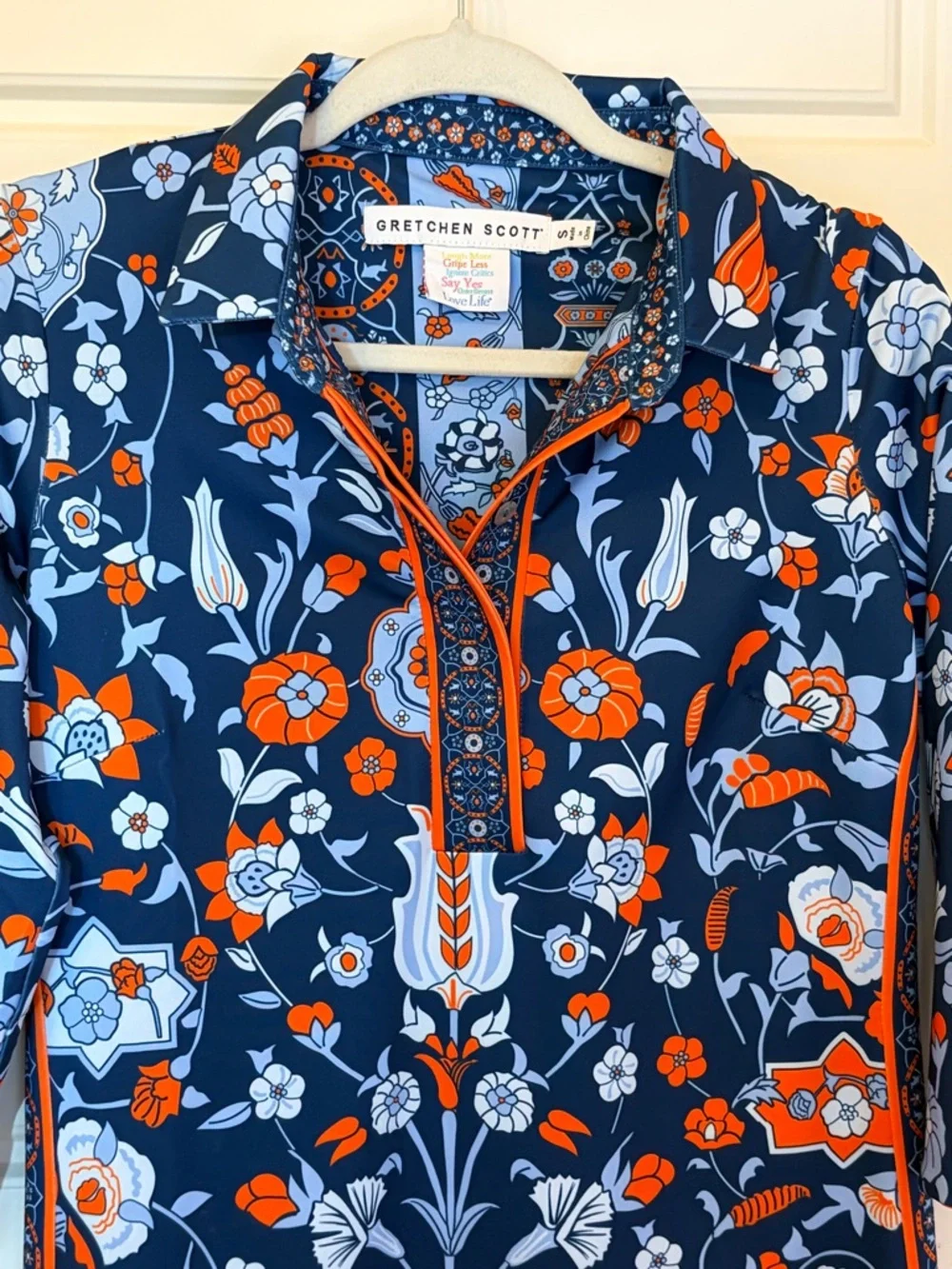 Gretchen Scott Navy Floral Popover with Orange Trim - Picture 2 of 5